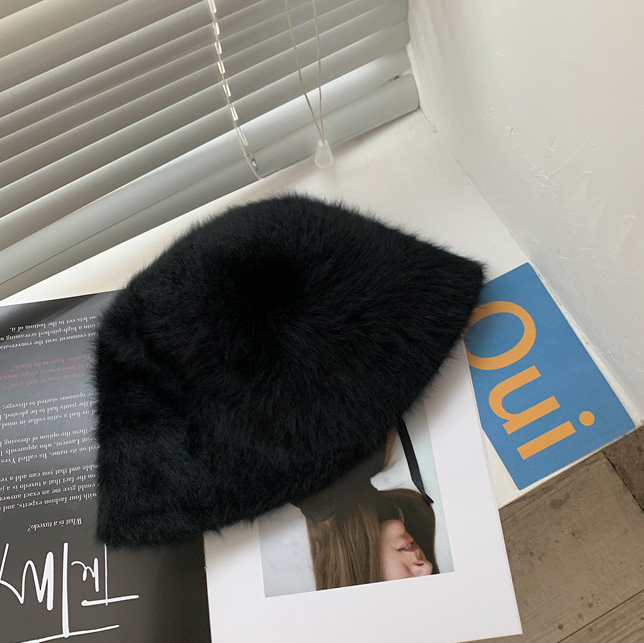 Hat winter women's fashion Solid color rabbit fur hat bucket cap fisherman's hat retro knitted wool basin Bucket Hat - Onvynix Labs