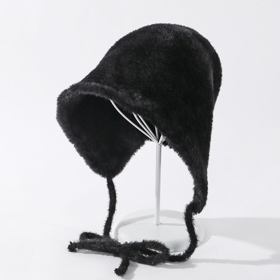 Women Autumn Winter New Plush Velvet Fisherman Hat Fashion Soft Rear Split Tether Wild Foldable Basin Cap Dome Bucket Hat Beanie - Onvynix Labs