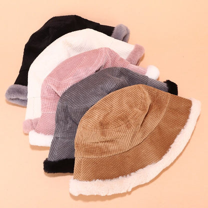 Autumn Winter Bucket Hats Women Corduroy Panama Hat Thick  Warm Plush Fisherman Cap For Girl crimping Basin Hat kapelusz - Onvynix Labs