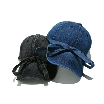 Washed Bow Denim Baseball Cap - Onvynix Labs