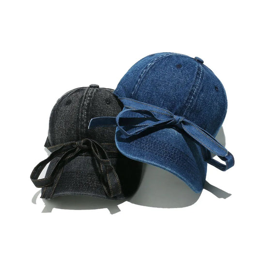 Washed Bow Denim Baseball Cap - Onvynix Labs