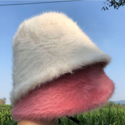 Hat winter women's fashion Solid color rabbit fur hat bucket cap  fisherman's hat retro knitted wool basin Bucket Hat - Onvynix Labs
