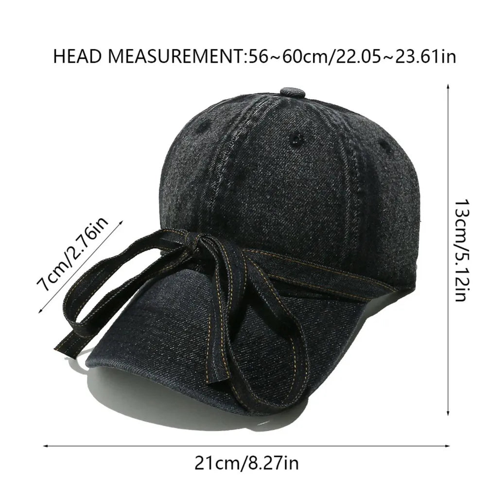 Washed Bow Denim Baseball Cap - Onvynix Labs