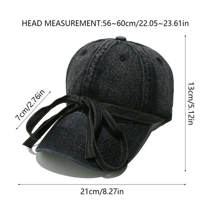 Washed Bow Denim Baseball Cap - Onvynix Labs