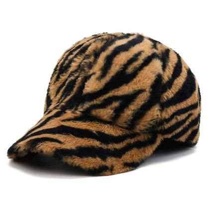 Short Brim Leopard Print Adjustable Women Baseball Cap Zebra Stripes Autumn Winter Short Plush Dad Hat Snapback - Onvynix Labs