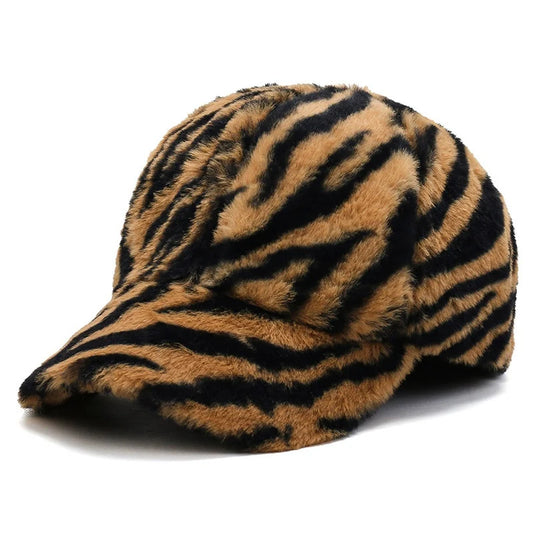Short Brim Leopard Print Adjustable Women Baseball Cap Zebra Stripes Autumn Winter Short Plush Dad Hat Snapback - Onvynix Labs