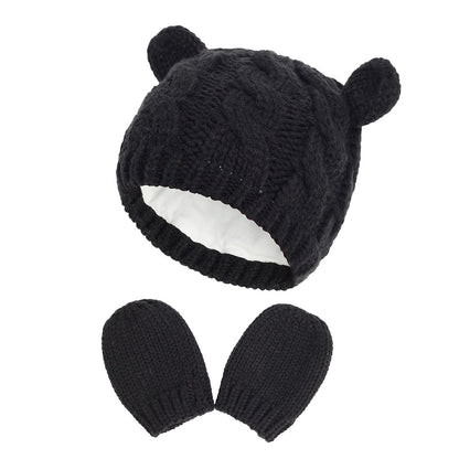 New Baby Kids Girls Boys Winter Warm Knit Hat Ear Solid Warm Cute Glove 2pcs Lovely Beanie Cap 0-18M - Onvynix Labs
