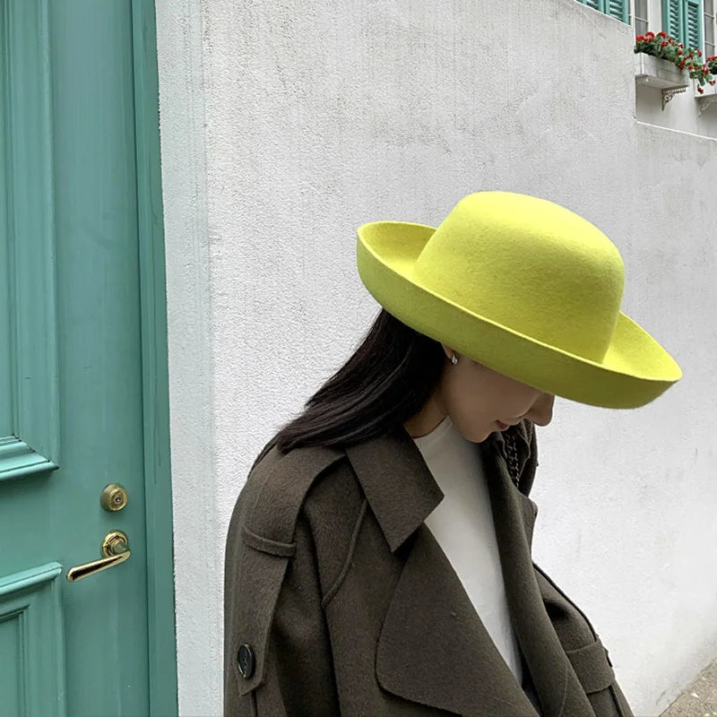 Autumn Winter New Solid Color Retro Dome Curled Wool Top Hat Travel Hat Fashion Casual Fedora Cap Chapeu Feminino Sombrero Mujer - Onvynix Labs
