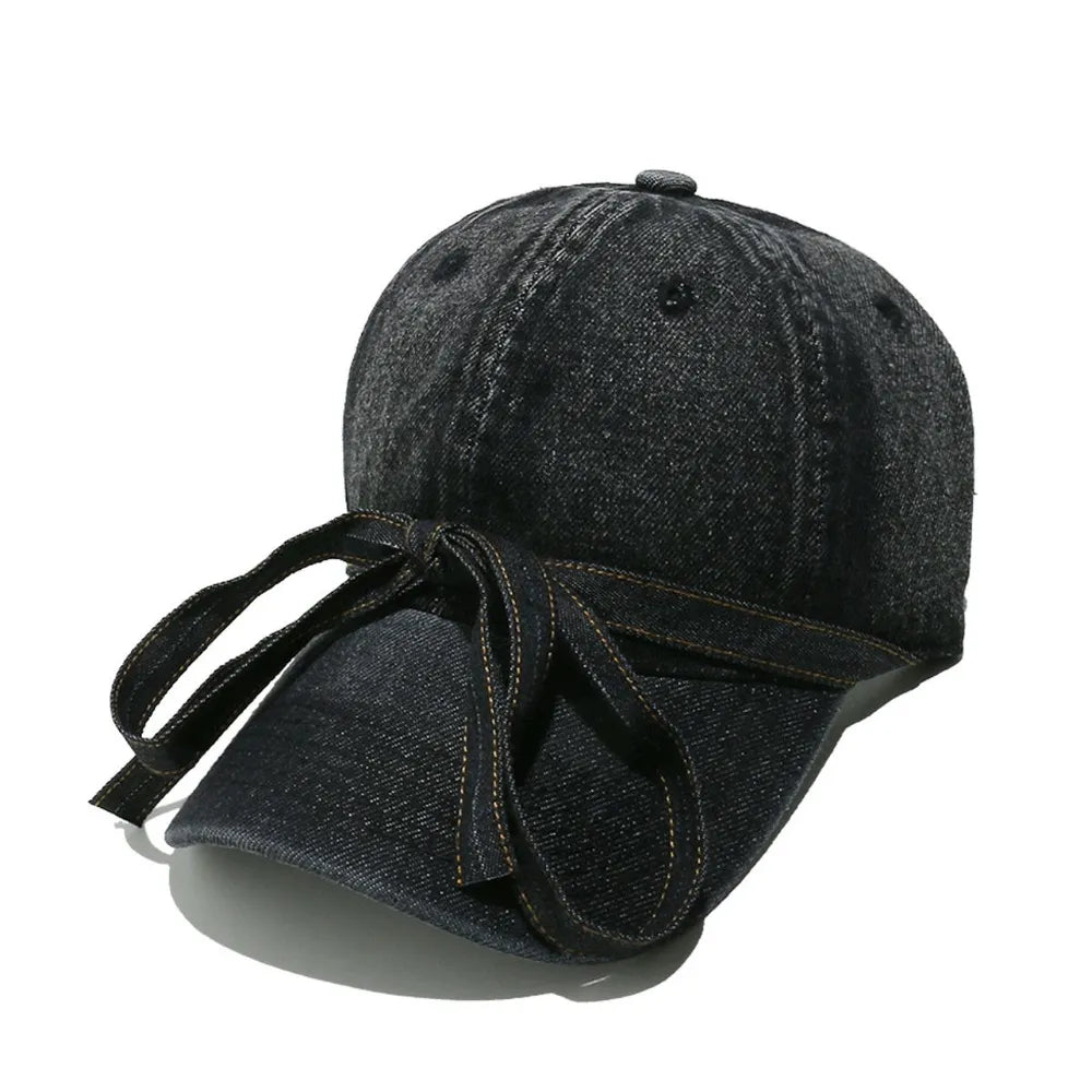 Washed Bow Denim Baseball Cap - Onvynix Labs