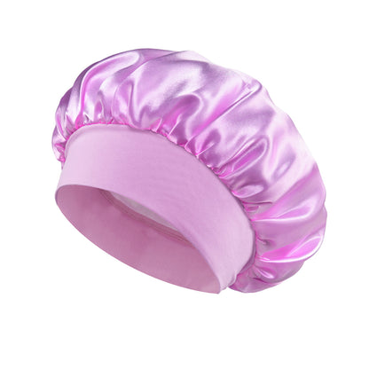 Solid Color Bath Cap Adult Fashion Satin Wide Brim Sleep Cap for Women Chemotherapy Hair Care - Onvynix Labs