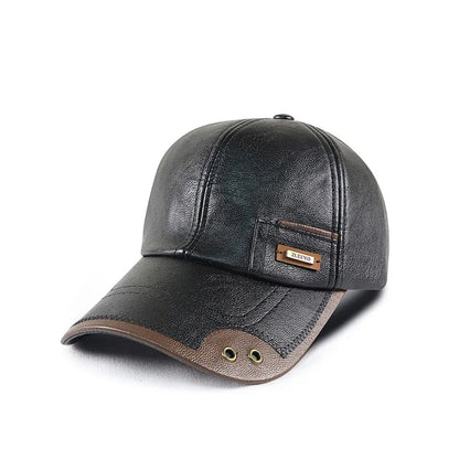 Autumn and Winter new PU leather baseball cap fashion stitching and brushed middle-aged and elderly peaked cap - Onvynix Labs