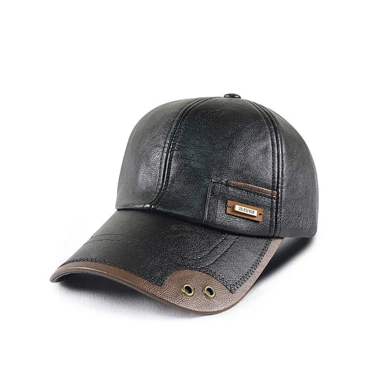 Autumn and Winter new PU leather baseball cap fashion stitching and brushed middle-aged and elderly peaked cap - Onvynix Labs