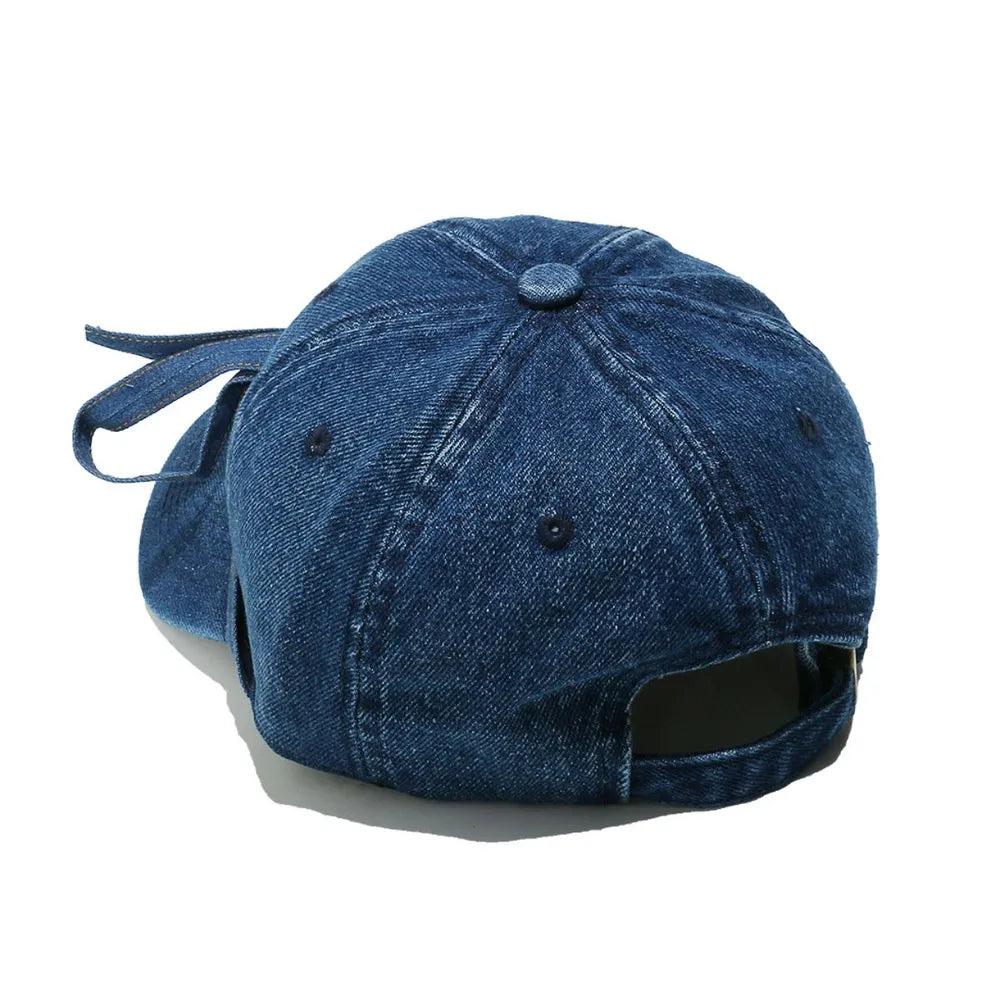 Washed Bow Denim Baseball Cap - Onvynix Labs
