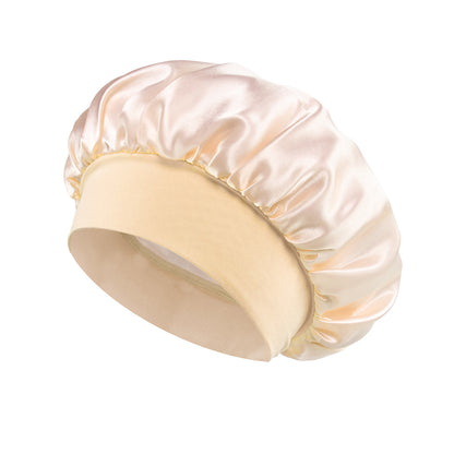 Solid Color Bath Cap Adult Fashion Satin Wide Brim Sleep Cap for Women Chemotherapy Hair Care - Onvynix Labs