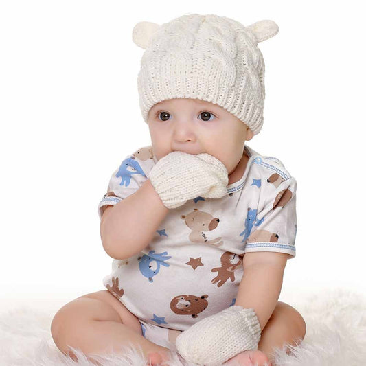 New Baby Kids Girls Boys Winter Warm Knit Hat Ear Solid Warm Cute Glove 2pcs Lovely Beanie Cap 0-18M - Onvynix Labs