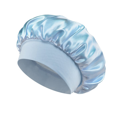 Solid Color Bath Cap Adult Fashion Satin Wide Brim Sleep Cap for Women Chemotherapy Hair Care - Onvynix Labs