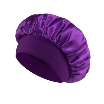 Solid Color Bath Cap Adult Fashion Satin Wide Brim Sleep Cap for Women Chemotherapy Hair Care - Onvynix Labs