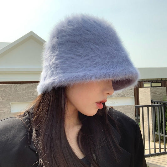 Hat winter women's fashion Solid color rabbit fur hat bucket cap  fisherman's hat retro knitted wool basin Bucket Hat - Onvynix Labs