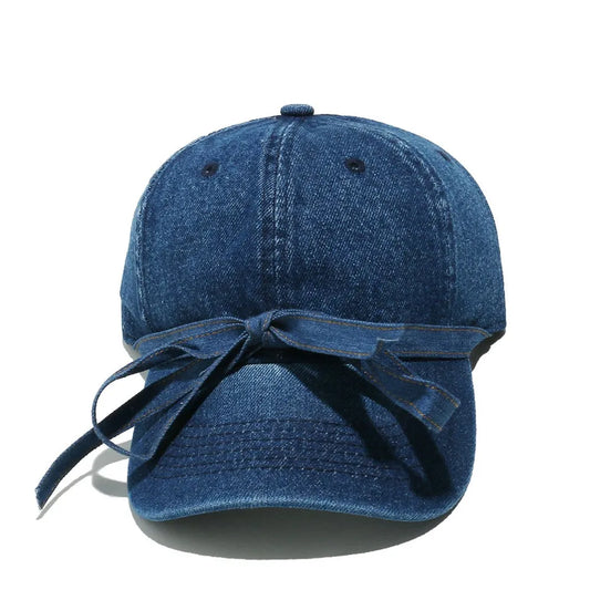 Washed Bow Denim Baseball Cap - Onvynix Labs