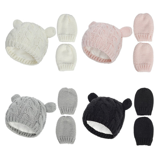 New Baby Kids Girls Boys Winter Warm Knit Hat Ear Solid Warm Cute Glove 2pcs Lovely Beanie Cap 0-18M - Onvynix Labs