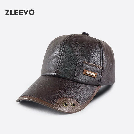 Autumn and Winter new PU leather baseball cap fashion stitching and brushed middle-aged and elderly peaked cap - Onvynix Labs