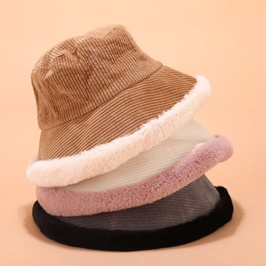 Autumn Winter Bucket Hats Women Corduroy Panama Hat Thick  Warm Plush Fisherman Cap For Girl crimping Basin Hat kapelusz - Onvynix Labs