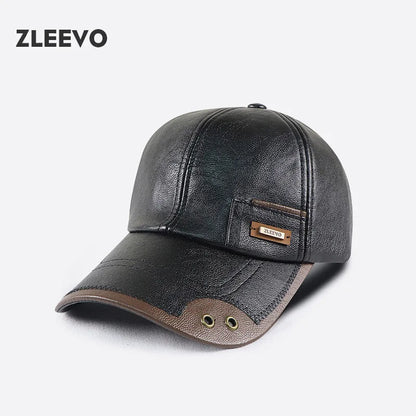 Autumn and Winter new PU leather baseball cap fashion stitching and brushed middle-aged and elderly peaked cap - Onvynix Labs