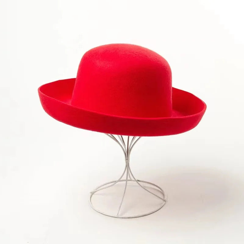 Autumn Winter New Solid Color Retro Dome Curled Wool Top Hat Travel Hat Fashion Casual Fedora Cap Chapeu Feminino Sombrero Mujer - Onvynix Labs