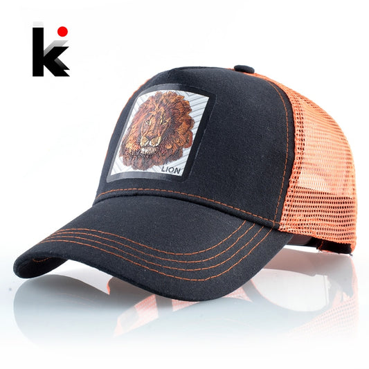 Breathable Mesh Baseball Cap Men Women Fashion Trucker Caps Snapback Hip Hop Baseball Hat With Lion Patck Streetwear Visor Hats - Onvynix Labs