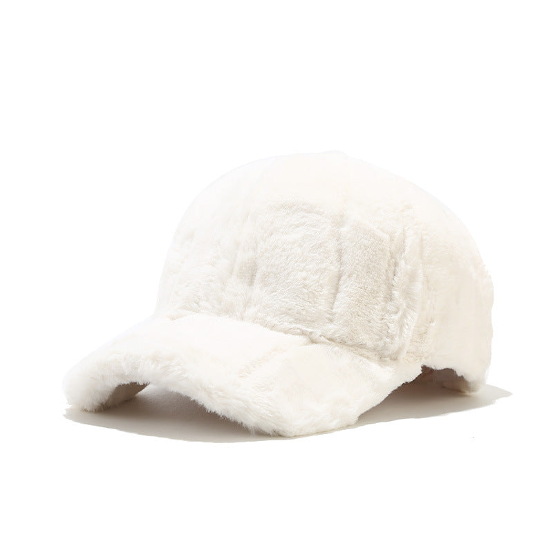 Women's autumn and winter outdoor thick plush baseball cap casual solid color warm rabbit fur duckbill cap winter men - Onvynix Labs
