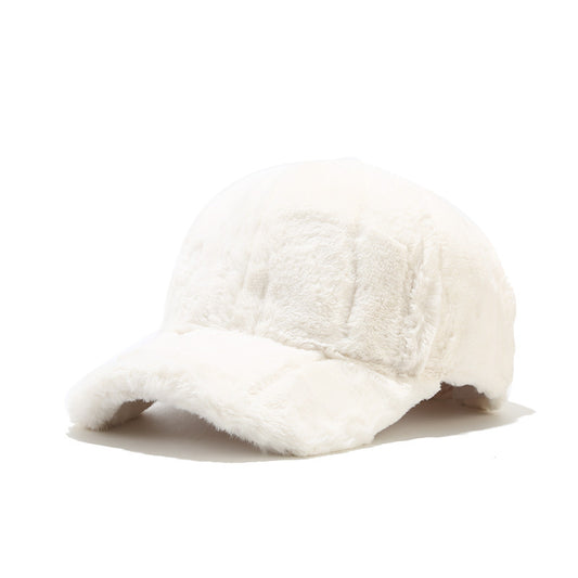 Women's autumn and winter outdoor thick plush baseball cap casual solid color warm rabbit fur duckbill cap winter men - Onvynix Labs