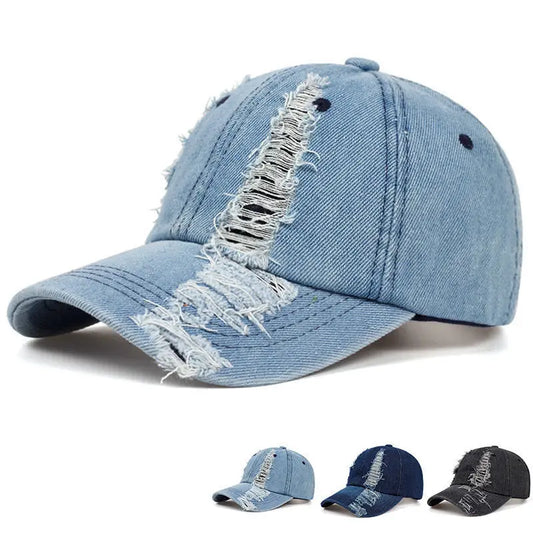 Baseball Caps Vintage Washed Distressed Cap Fashion Sports Denim Hats Plain women Men Dad Caps - Onvynix Labs