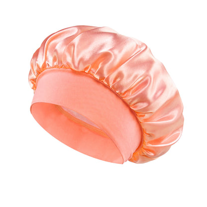 Solid Color Bath Cap Adult Fashion Satin Wide Brim Sleep Cap for Women Chemotherapy Hair Care - Onvynix Labs