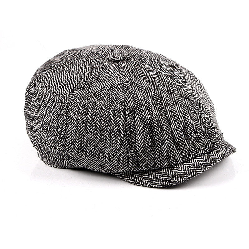 Newsboy Cap Beret Hat Men Women Hat Tweed Gatsby Octagonal Black White Herringbone Vintage Ivy Hats - Onvynix Labs