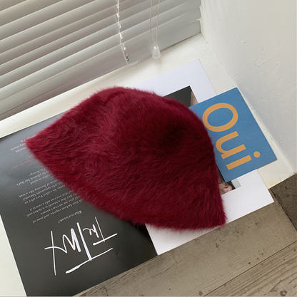 Hat winter women's fashion Solid color rabbit fur hat bucket cap  fisherman's hat retro knitted wool basin Bucket Hat - Onvynix Labs