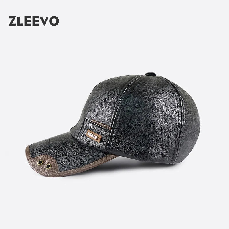 Autumn and Winter new PU leather baseball cap fashion stitching and brushed middle-aged and elderly peaked cap - Onvynix Labs