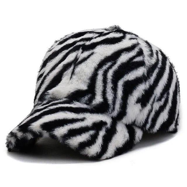 Short Brim Leopard Print Adjustable Women Baseball Cap Zebra Stripes Autumn Winter Short Plush Dad Hat Snapback - Onvynix Labs