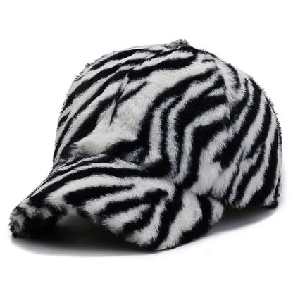 Short Brim Leopard Print Adjustable Women Baseball Cap Zebra Stripes Autumn Winter Short Plush Dad Hat Snapback - Onvynix Labs