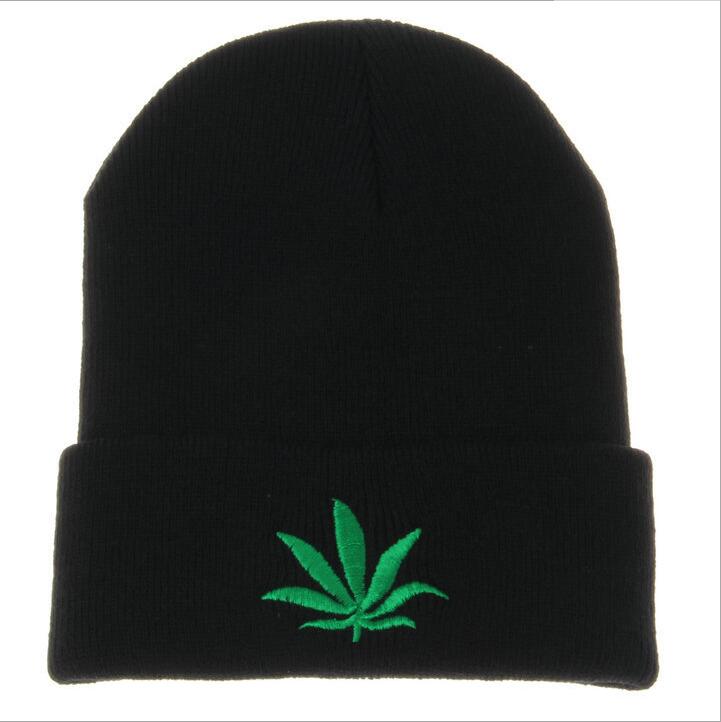 Men Women Winter Hip Hop Punk Black Weed Leaf Beanie Hats Knitting Woolen Cap Skullies - Onvynix Labs
