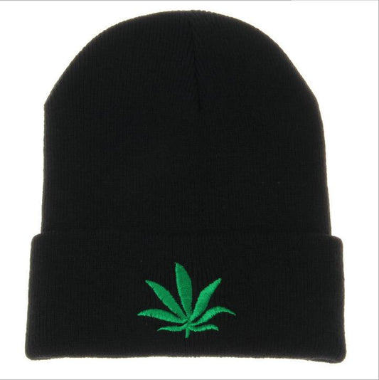 Men Women Winter Hip Hop Punk Black Weed Leaf Beanie Hats Knitting Woolen Cap Skullies - Onvynix Labs