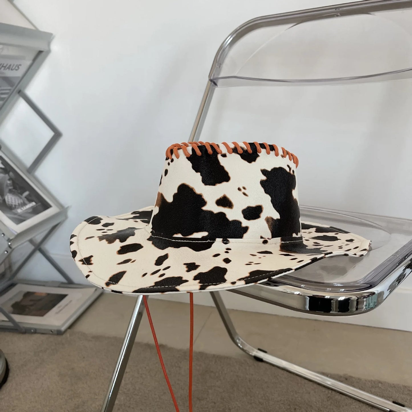 Hot Girl Fashion PU Leather Cow Dot Hat Pattern Panama Jazz Hat Western Cowboy Hat Lady Cute Retro Vacation Men Women Casual Cap - Onvynix Labs