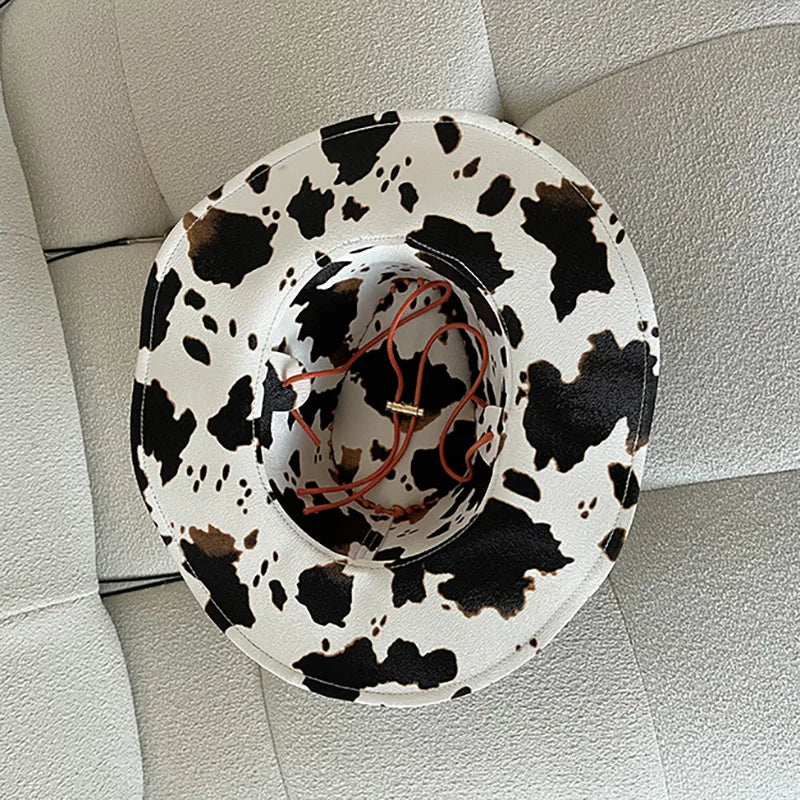 Hot Girl Fashion PU Leather Cow Dot Hat Pattern Panama Jazz Hat Western Cowboy Hat Lady Cute Retro Vacation Men Women Casual Cap - Onvynix Labs