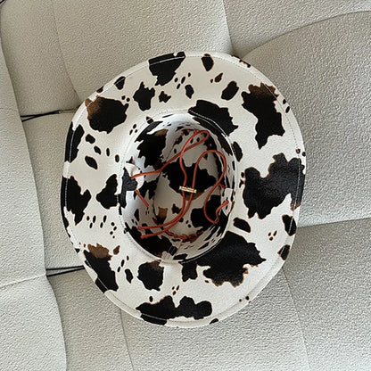 Hot Girl Fashion PU Leather Cow Dot Hat Pattern Panama Jazz Hat Western Cowboy Hat Lady Cute Retro Vacation Men Women Casual Cap - Onvynix Labs