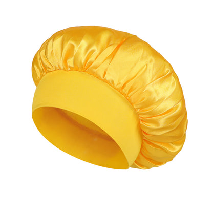 Solid Color Bath Cap Adult Fashion Satin Wide Brim Sleep Cap for Women Chemotherapy Hair Care - Onvynix Labs