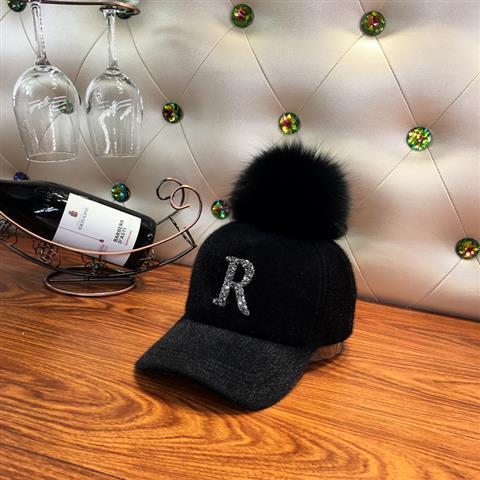 Fashion Faux fur ball baseball cap winter Faux seahorse hair Warm Cap For Women Rhinestone Diamond Letter Visor Hats - Onvynix Labs