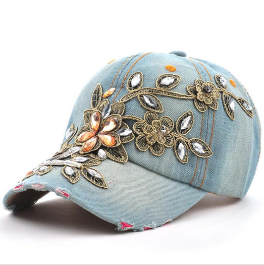 Women's Baseball Cap Diamond Painting Embroidery Flower Denim Snapback Hats Jeans Woman Female Cap Cowboy Summer Sun Hat - Onvynix Labs