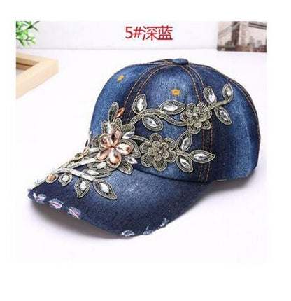 Women's Baseball Cap Diamond Painting Embroidery Flower Denim Snapback Hats Jeans Woman Female Cap Cowboy Summer Sun Hat - Onvynix Labs